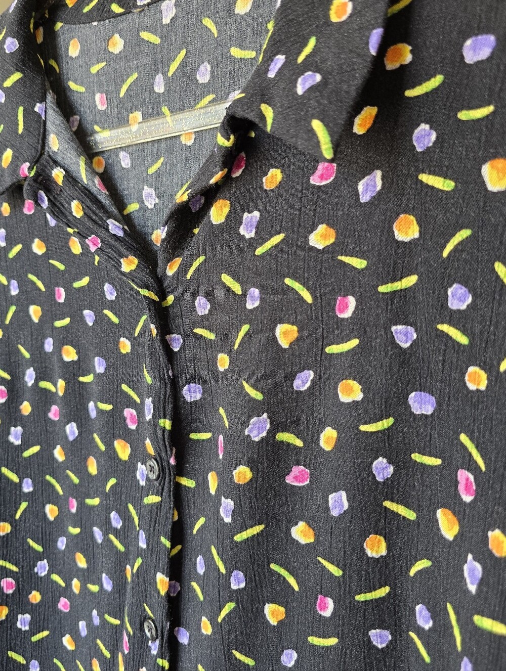 🌈90's Confetti Bright Abstract Floral Polka Dots Button Up Vintage Top🌈 - Picture 3 of 8
